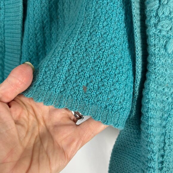 RosaLee Vintage Wool Cardigan Crewel Embroidered Turquoise L (Holes) - Picture 5 of 7